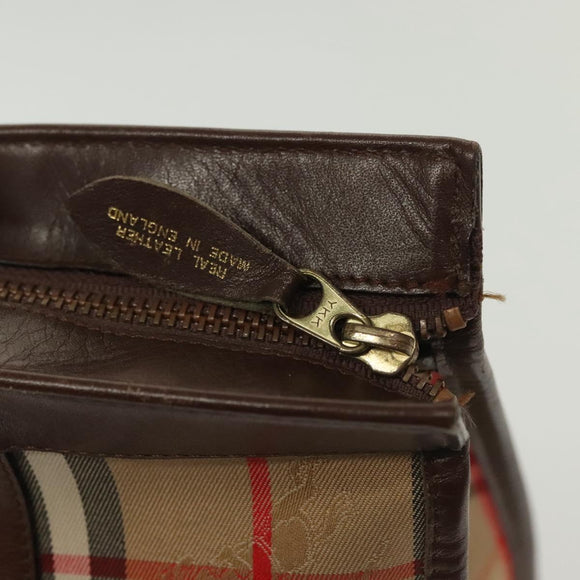 Burberrys Nova Check Hand Bag Canvas Beige Gold Auth yk19386
