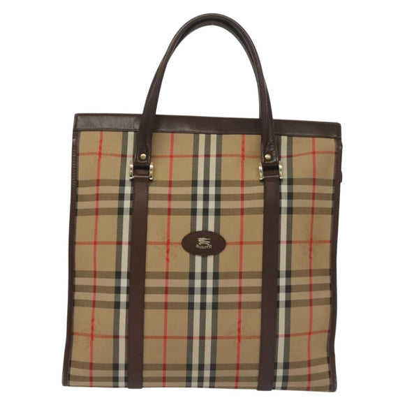 Burberrys Nova Check Hand Bag Canvas Beige Gold Auth yk19386