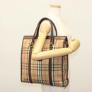 Burberrys Nova Check Hand Bag Canvas Beige Gold Auth yk19386-20