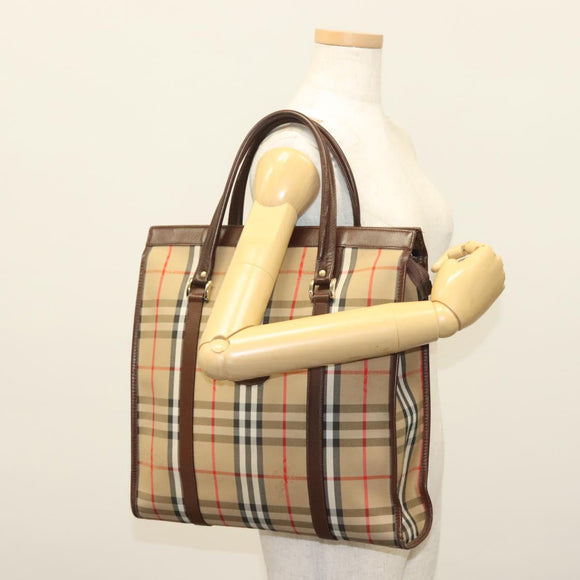 Burberrys Nova Check Hand Bag Canvas Beige Gold Auth yk19386