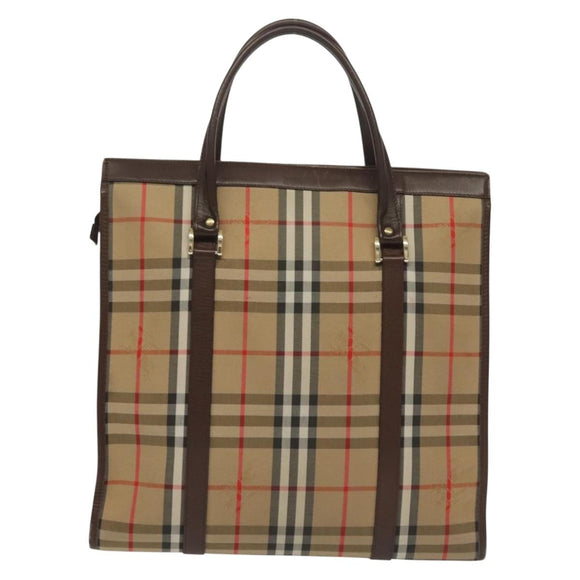 Burberrys Nova Check Hand Bag Canvas Beige Gold Auth yk19386