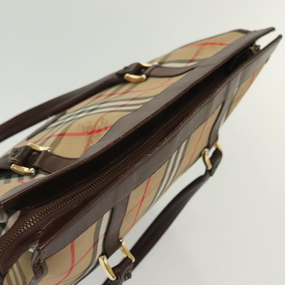 Burberrys Nova Check Hand Bag Canvas Beige Gold Auth yk19386