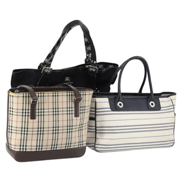 BURBERRY Nova Check Shoulder Bag Canvas Leather 3Set Black beige Auth yk19390