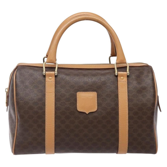 CELINE Macadam Canvas Hand Bag PVC Leather Brown Gold Auth yk19393