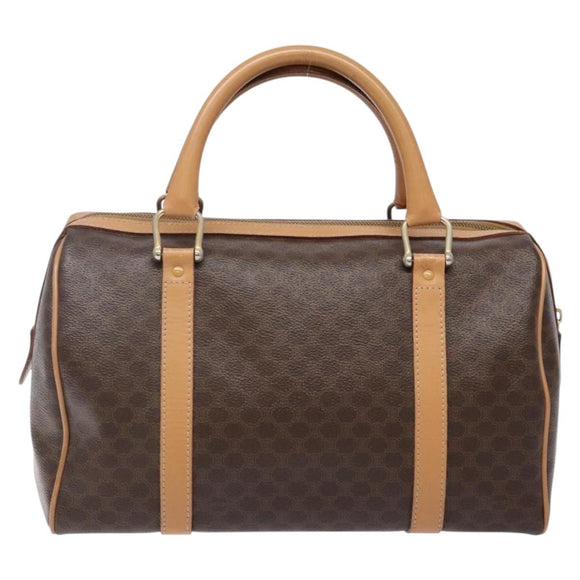 CELINE Macadam Canvas Hand Bag PVC Leather Brown Gold Auth yk19393