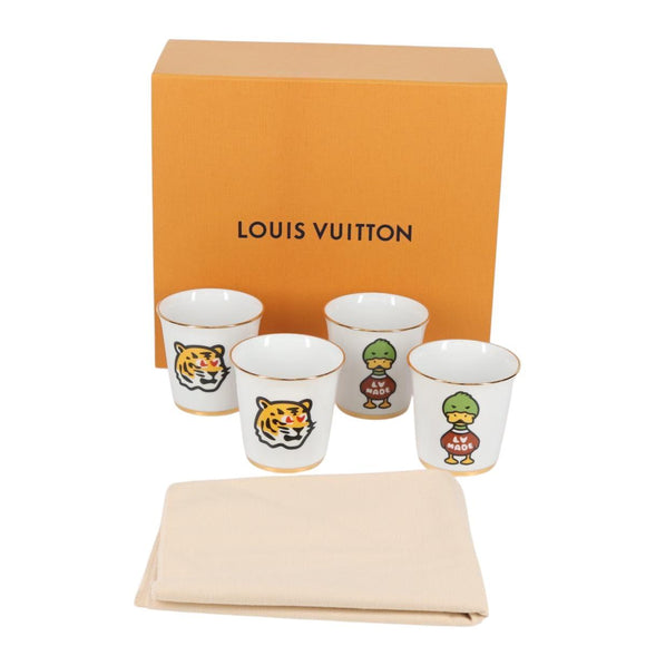 LOUIS VUITTON NIGO Collaboration Glass 4 Set Pottery White GI0730 Auth yk19398M