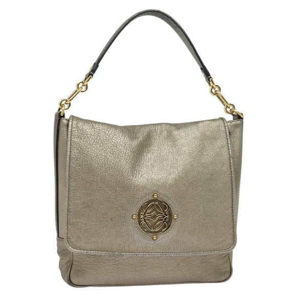 LOEWE Anagram Shoulder Bag Leather Gold Tone Gold Auth yk19406