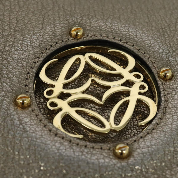 LOEWE Anagram Shoulder Bag Leather Gold Tone Gold Auth yk19406