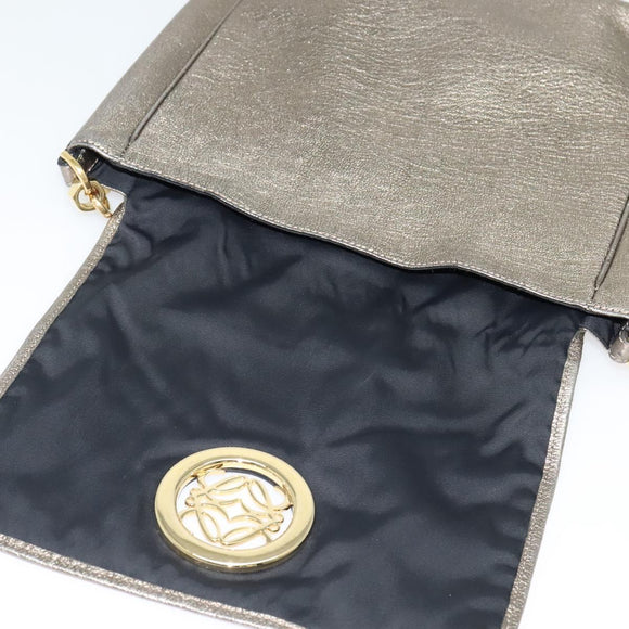 LOEWE Anagram Shoulder Bag Leather Gold Tone Gold Auth yk19406