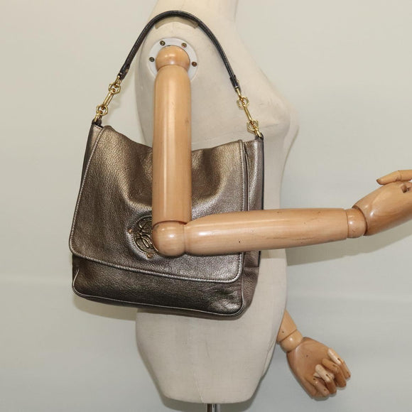 LOEWE Anagram Shoulder Bag Leather Gold Tone Gold Auth yk19406