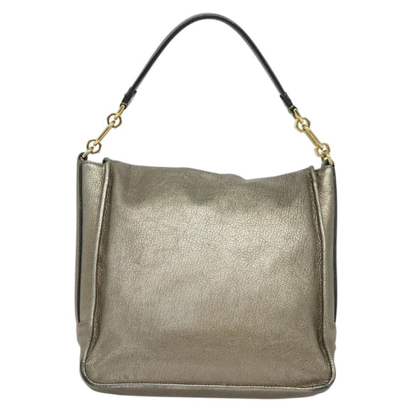 LOEWE Anagram Shoulder Bag Leather Gold Tone Gold Auth yk19406