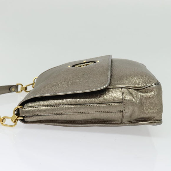 LOEWE Anagram Shoulder Bag Leather Gold Tone Gold Auth yk19406
