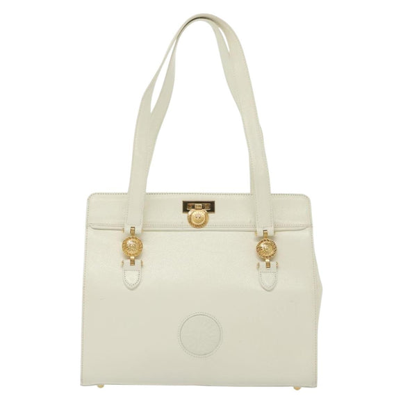 Gianni Versace Shoulder Bag Leather White Gold Auth yk19420
