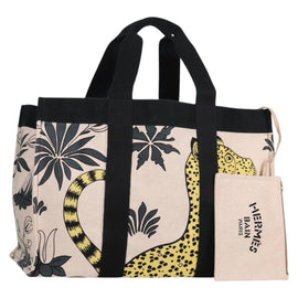 HERMES Animal Pattern Cabasado Plage Boston Bag Tower Ash Beige Auth yk19423V