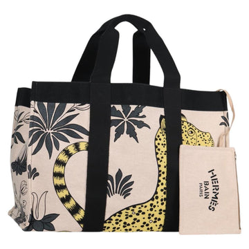 HERMES Animal Pattern Cabasado Plage Boston Bag Tower Ash Beige Auth yk19423V