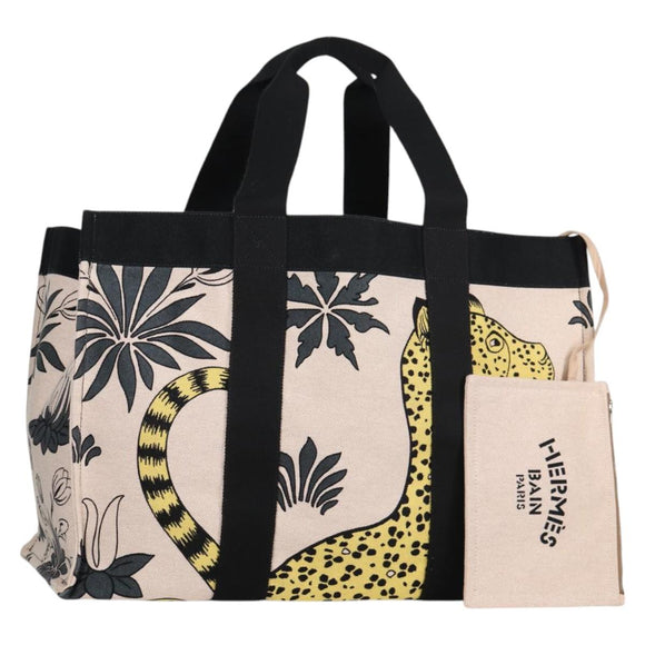 HERMES Animal Pattern Cabasado Plage Boston Bag Tower Ash Beige Auth yk19423V