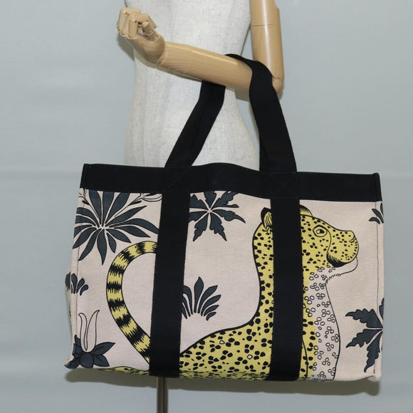 HERMES Animal Pattern Cabasado Plage Boston Bag Tower Ash Beige Auth yk19423V