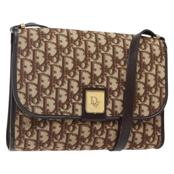 Christian Dior Trotter Canvas Shoulder Bag Brown Gold Auth yk19433