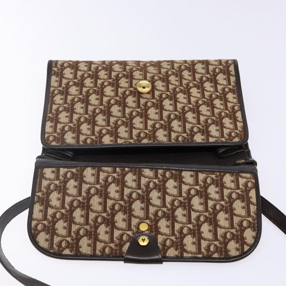 Christian Dior Trotter Canvas Shoulder Bag Brown Gold Auth yk19433