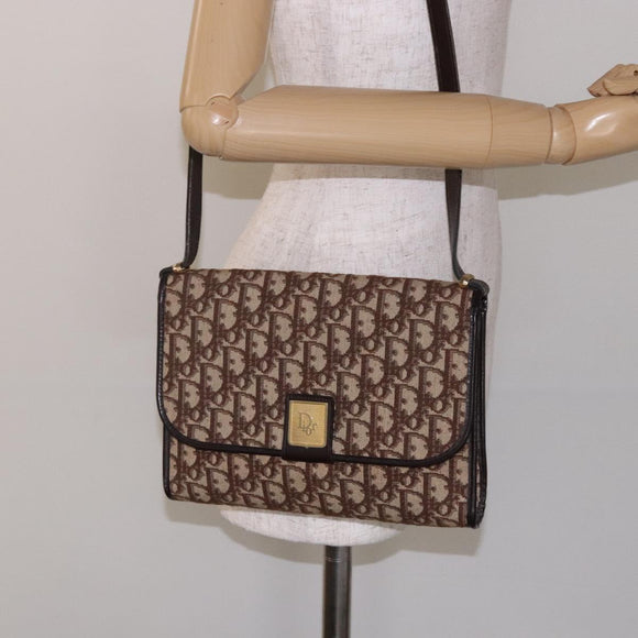 Christian Dior Trotter Canvas Shoulder Bag Brown Gold Auth yk19433