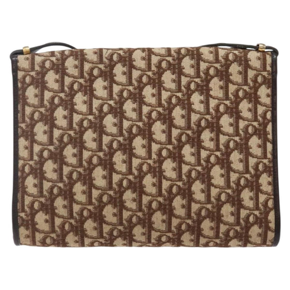 Christian Dior Trotter Canvas Shoulder Bag Brown Gold Auth yk19433