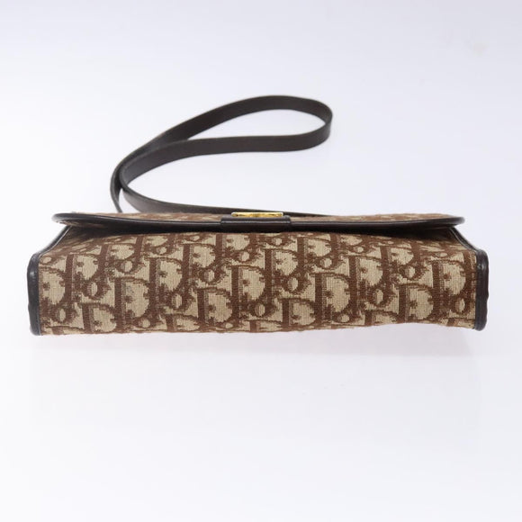 Christian Dior Trotter Canvas Shoulder Bag Brown Gold Auth yk19433