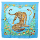 HERMES Carre 90 Scarf ""Jungle Love"" Silk Blue Auth yk19443-1