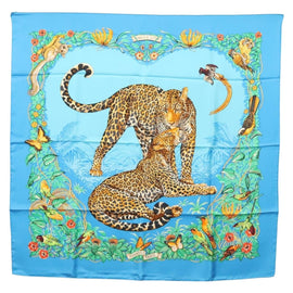 HERMES Carre 90 Scarf ""Jungle Love"" Silk Blue Auth yk19443