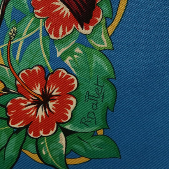 HERMES Carre 90 Scarf ""Jungle Love"" Silk Blue Auth yk19443