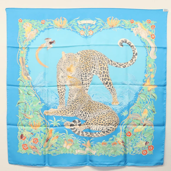 HERMES Carre 90 Scarf ""Jungle Love"" Silk Blue Auth yk19443