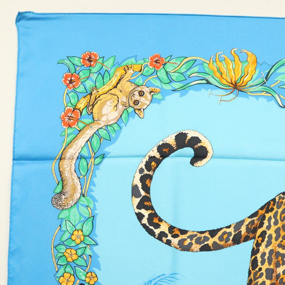 HERMES Carre 90 Scarf ""Jungle Love"" Silk Blue Auth yk19443