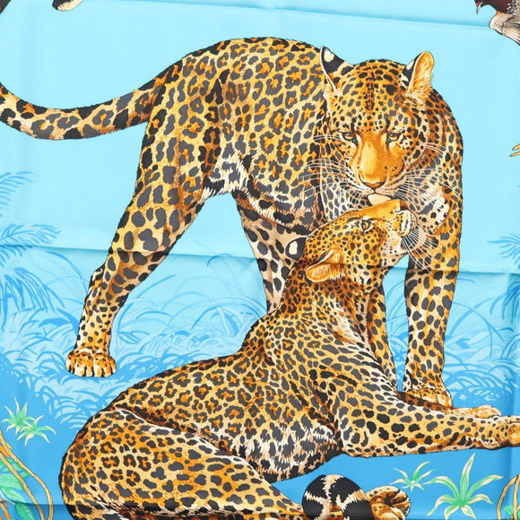HERMES Carre 90 Scarf ""Jungle Love"" Silk Blue Auth yk19443