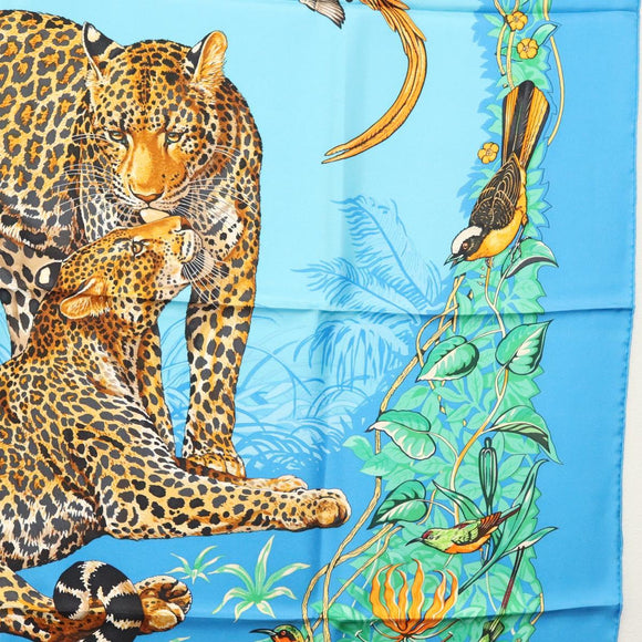 HERMES Carre 90 Scarf ""Jungle Love"" Silk Blue Auth yk19443