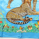 HERMES Carre 90 Scarf ""Jungle Love"" Silk Blue Auth yk19443-9
