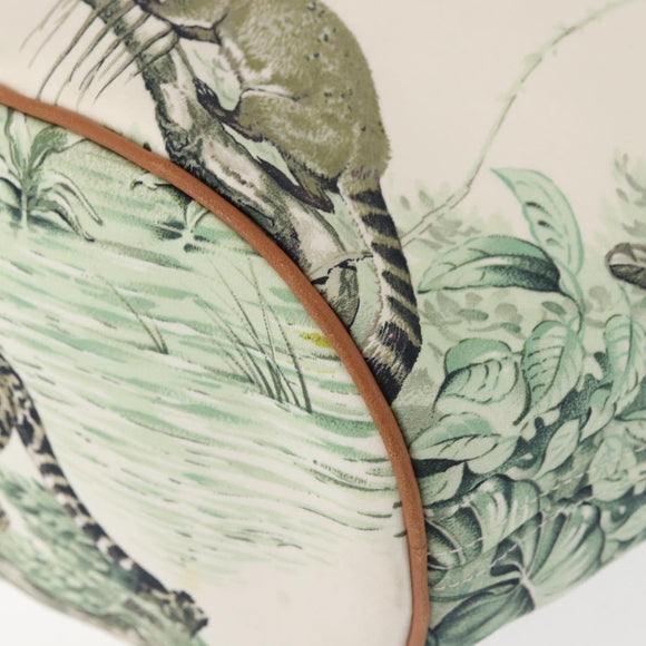 HERMES Animal Pattern Panier Plage PM Tote Bag Canvas White Silver Auth yk19446