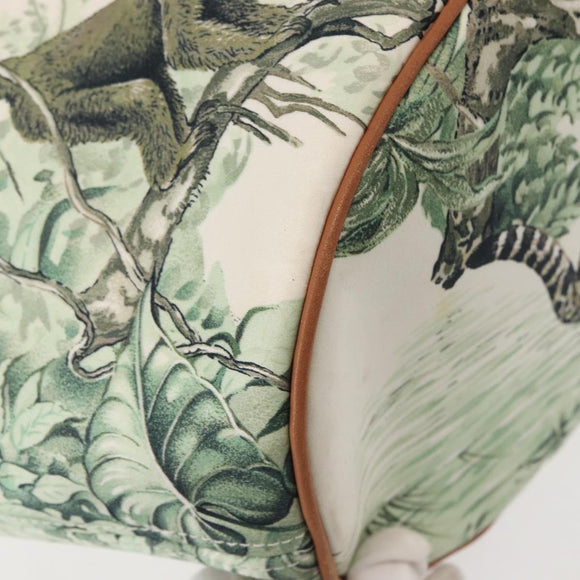 HERMES Animal Pattern Panier Plage PM Tote Bag Canvas White Silver Auth yk19446