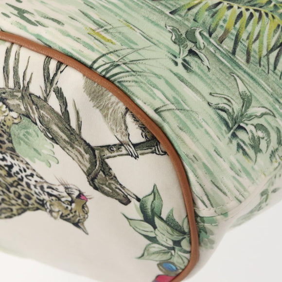 HERMES Animal Pattern Panier Plage PM Tote Bag Canvas White Silver Auth yk19446