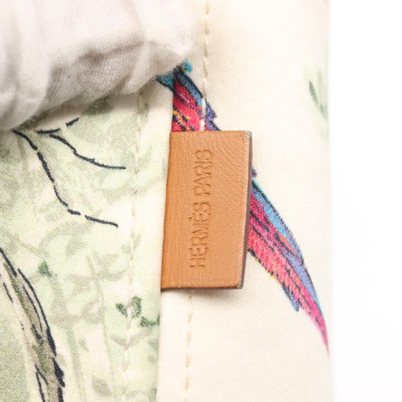 HERMES Animal Pattern Panier Plage PM Tote Bag Canvas White Silver Auth yk19446