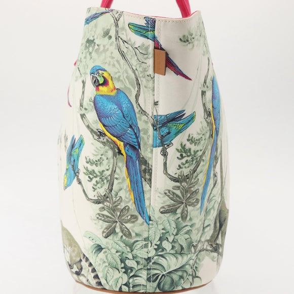 HERMES Animal Pattern Panier Plage PM Tote Bag Canvas White Silver Auth yk19446