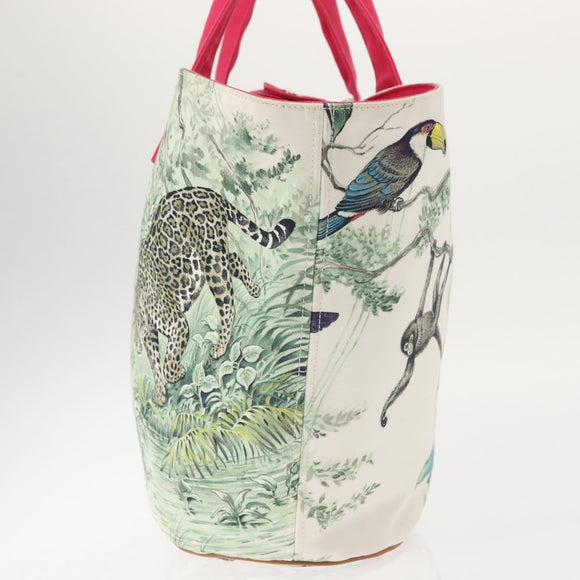 HERMES Animal Pattern Panier Plage PM Tote Bag Canvas White Silver Auth yk19446