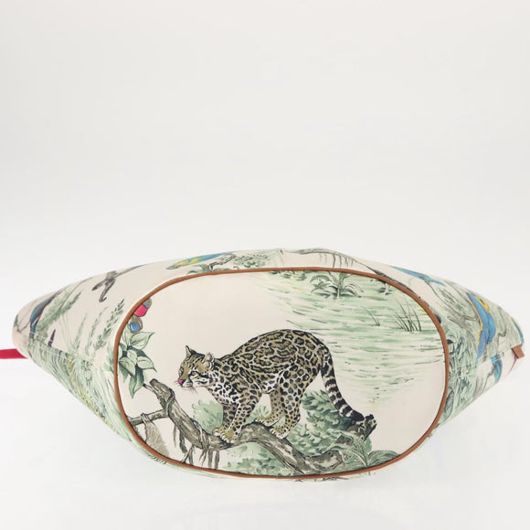 HERMES Animal Pattern Panier Plage PM Tote Bag Canvas White Silver Auth yk19446