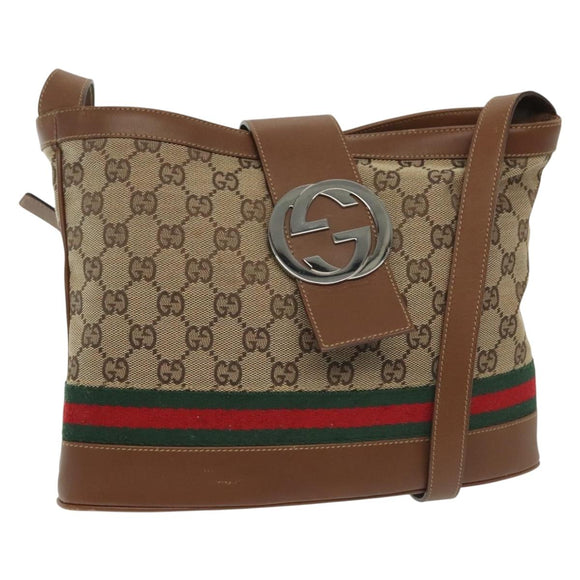 GUCCI GG Canvas Web Sherry Line Shoulder Bag Beige 2058 001 5000 Auth yk19452
