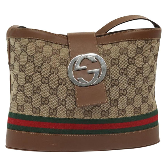 GUCCI GG Canvas Web Sherry Line Shoulder Bag Beige 2058 001 5000 Auth yk19452