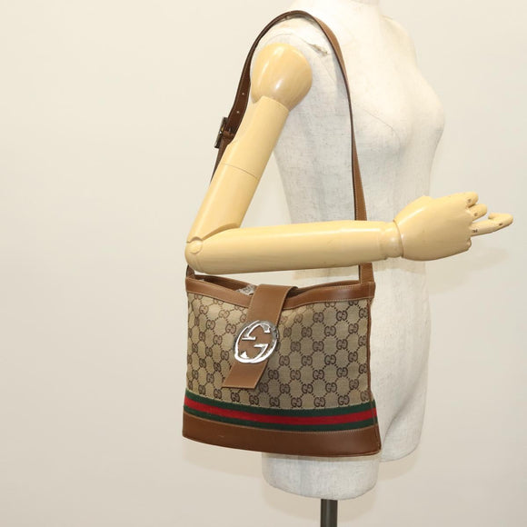 GUCCI GG Canvas Web Sherry Line Shoulder Bag Beige 2058 001 5000 Auth yk19452