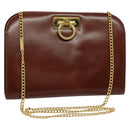Salvatore Ferragamo Chain Gancini Shoulder Bag Leather Brown Gold Auth yk19457-1