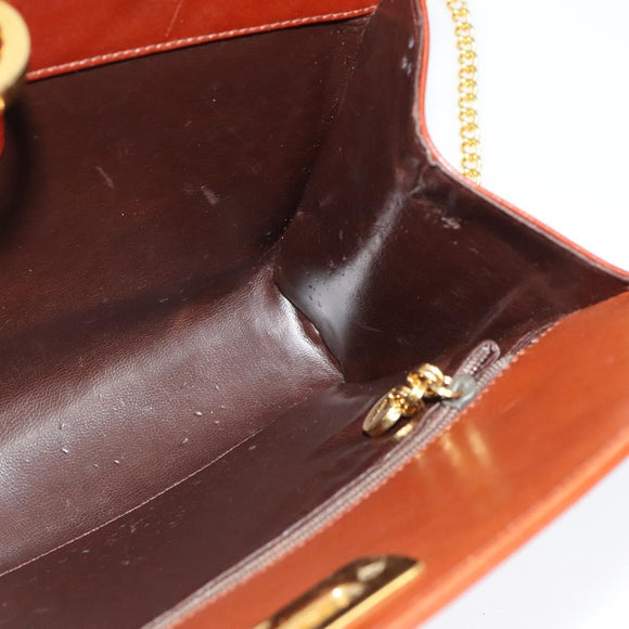 Salvatore Ferragamo Chain Gancini Shoulder Bag Leather Brown Gold Auth yk19457