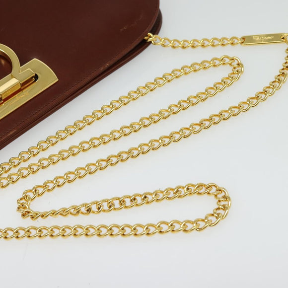 Salvatore Ferragamo Chain Gancini Shoulder Bag Leather Brown Gold Auth yk19457