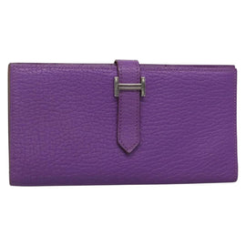 HERMES Bean Soufflé Wallet Shave Purple Auth yk19464V