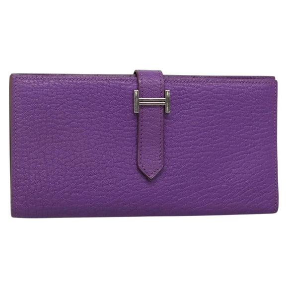 HERMES Bean Soufflé Wallet Shave Purple Auth yk19464V