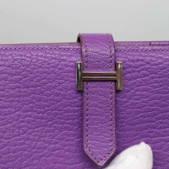 HERMES Bean Soufflé Wallet Shave Purple Auth yk19464V